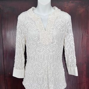 Etcetera White Lace V-Neck Top